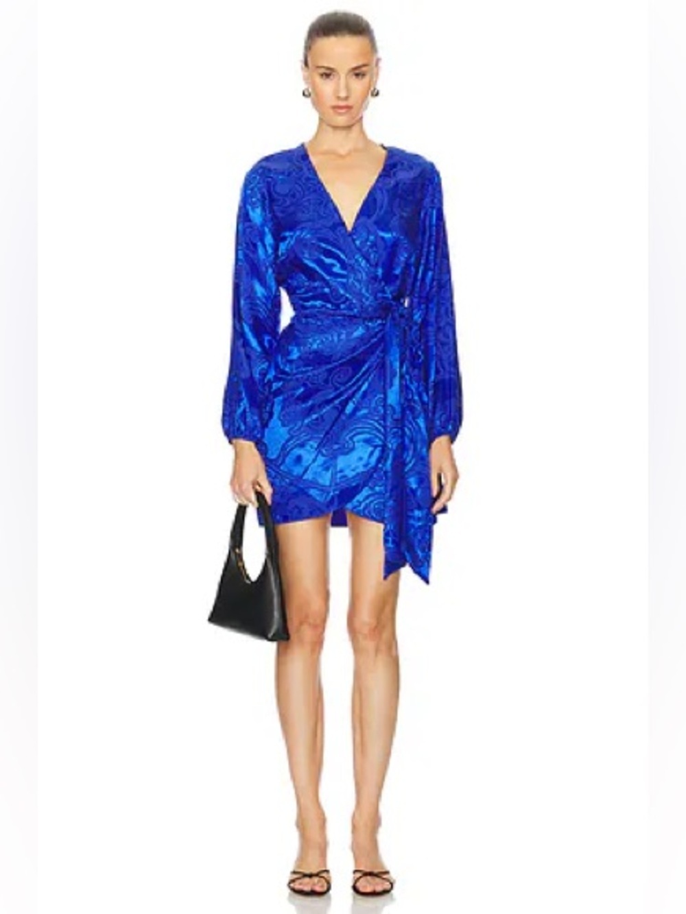 NWT Never Fully Dressed Vienna Satin Jacquard Wrap Mini Dress in Cobalt Size 4